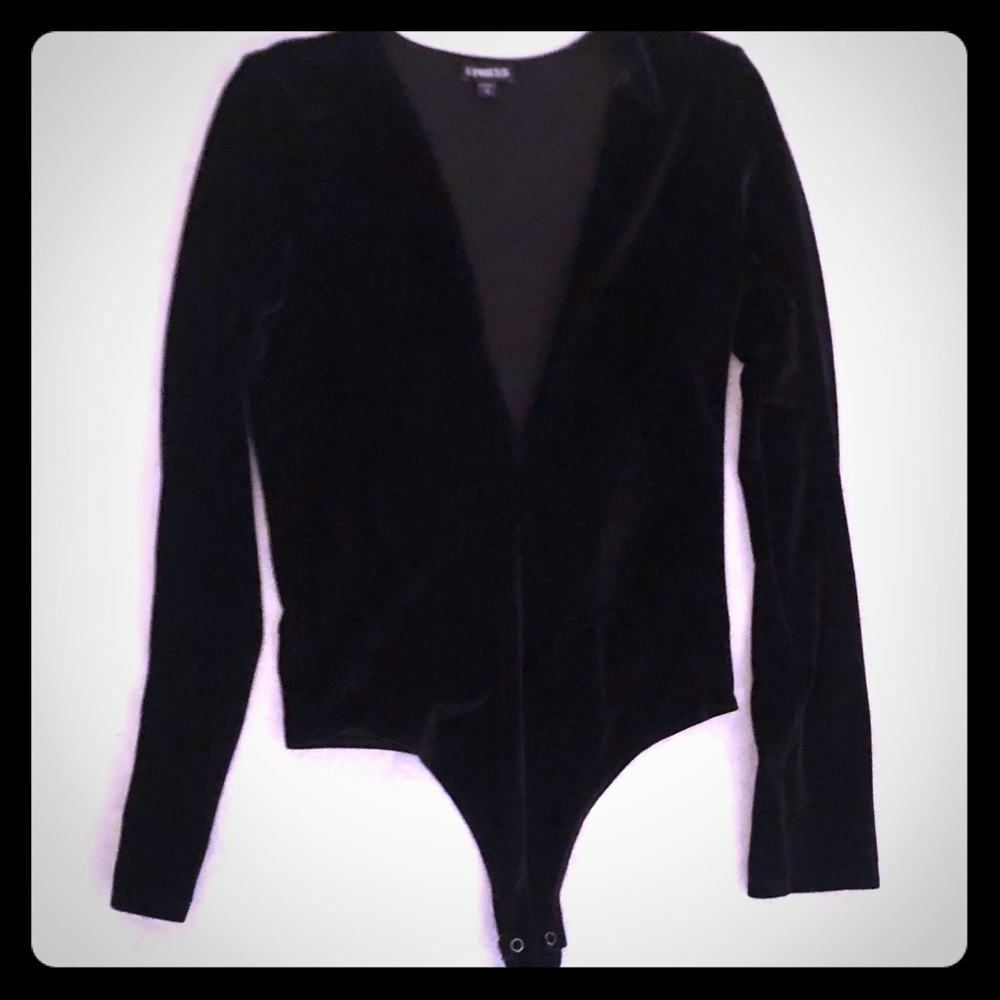 Express Long Sleeve Black Velvet Bodysuit